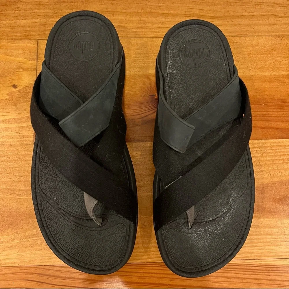 FitFlop Sandals Womens 9 Black Nylon Suede Sling Thong Toe Post Flip Flops - Picture 5 of 14